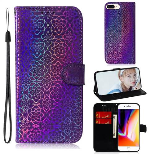 Laser Circle Shining Leather Wallet Phone Case for iPhone 8 Plus / 7 Plus 7P(5.5 inch) - Purple