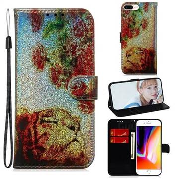 Tiger Rose Laser Shining Leather Wallet Phone Case for iPhone 8 Plus / 7 Plus 7P(5.5 inch)