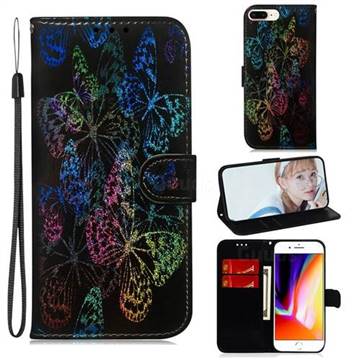 Black Butterfly Laser Shining Leather Wallet Phone Case for iPhone 8 Plus / 7 Plus 7P(5.5 inch)