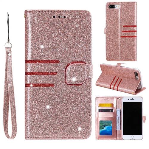 Glittering Rose Gold PU Leather Wallet Case for iPhone 8 Plus / 7
