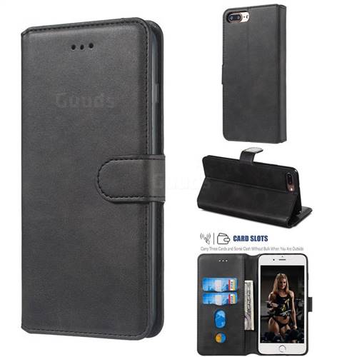 Retro Calf Matte Leather Wallet Phone Case for iPhone 8 Plus / 7 Plus 7P(5.5 inch) - Black