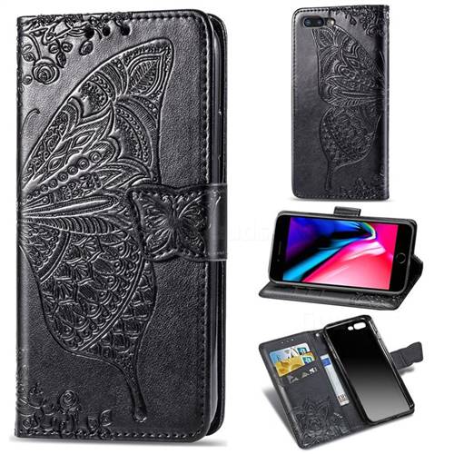 Embossing Mandala Flower Butterfly Leather Wallet Case for iPhone 8 Plus / 7 Plus 7P(5.5 inch) - Black