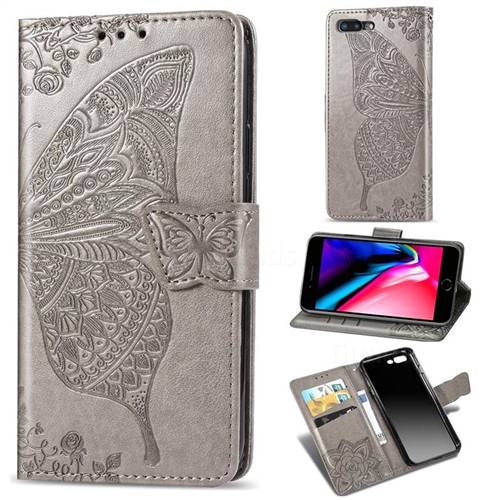 Embossing Mandala Flower Butterfly Leather Wallet Case for iPhone 8 Plus / 7 Plus 7P(5.5 inch) - Gray