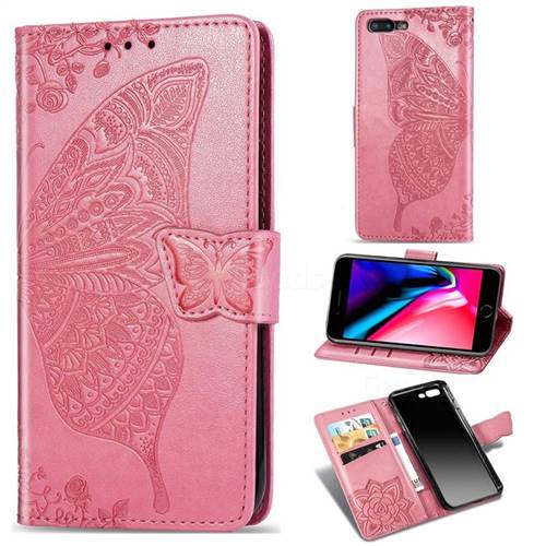 Embossing Mandala Flower Butterfly Leather Wallet Case for iPhone 8 Plus / 7 Plus 7P(5.5 inch) - Pink