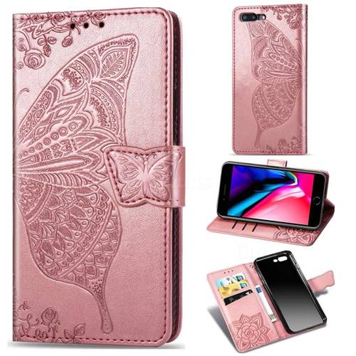 Embossing Mandala Flower Butterfly Leather Wallet Case for iPhone 8 Plus / 7 Plus 7P(5.5 inch) - Rose Gold