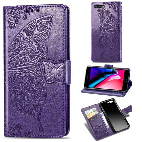 Embossing Mandala Flower Butterfly Leather Wallet Case for iPhone 8 Plus / 7 Plus 7P(5.5 inch) - Dark Purple