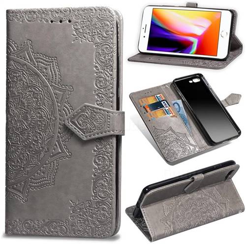 Embossing Imprint Mandala Flower Leather Wallet Case for iPhone 8 Plus / 7 Plus 7P(5.5 inch) - Gray