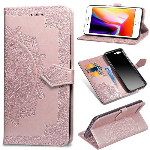 Embossing Imprint Mandala Flower Leather Wallet Case for iPhone 8 Plus / 7 Plus 7P(5.5 inch) - Rose Gold