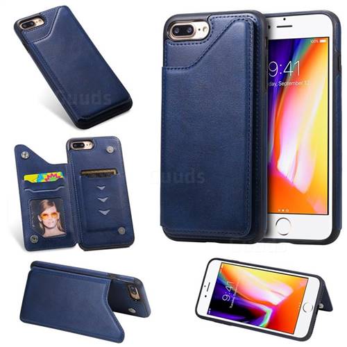 Luxury Multifunction Magnetic Card Slots Stand Calf Leather Phone Back Cover for iPhone 8 Plus / 7 Plus 7P(5.5 inch) - Blue