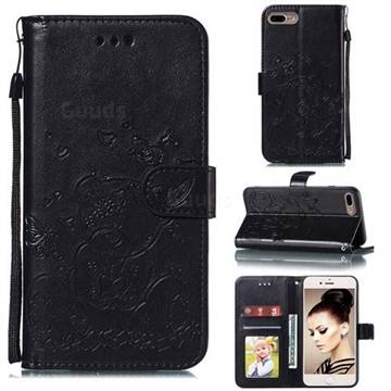 Embossing Butterfly Heart Bear Leather Wallet Case for iPhone 8 Plus / 7 Plus 7P(5.5 inch) - Black