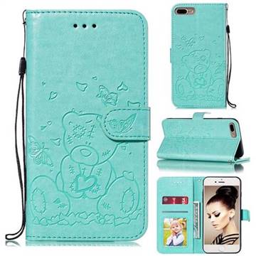 Embossing Butterfly Heart Bear Leather Wallet Case for iPhone 8 Plus / 7 Plus 7P(5.5 inch) - Green