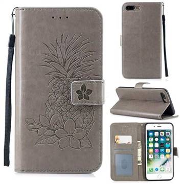 Embossing Flower Pineapple Leather Wallet Case for iPhone 8 Plus / 7 Plus 7P(5.5 inch) - Gray