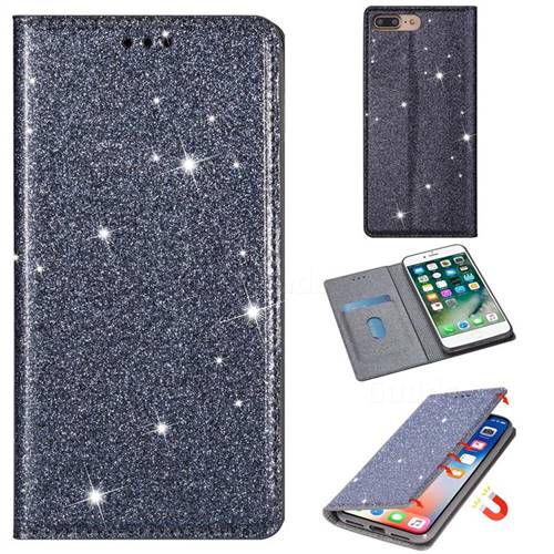 Ultra Slim Glitter Powder Magnetic Automatic Suction Leather Wallet Case for iPhone 8 Plus / 7 Plus 7P(5.5 inch) - Gray