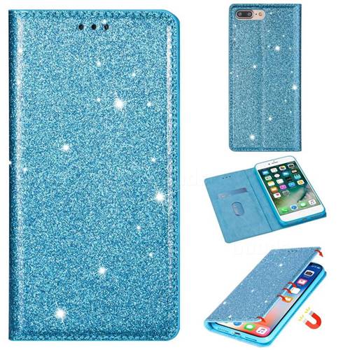 Ultra Slim Glitter Powder Magnetic Automatic Suction Leather Wallet Case for iPhone 8 Plus / 7 Plus 7P(5.5 inch) - Blue