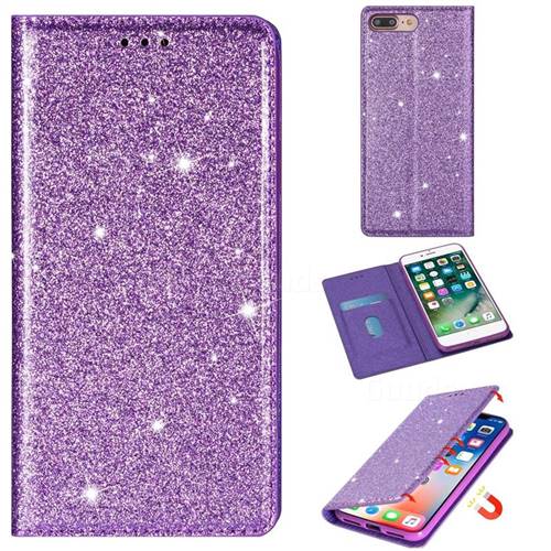 Ultra Slim Glitter Powder Magnetic Automatic Suction Leather Wallet Case for iPhone 8 Plus / 7 Plus 7P(5.5 inch) - Purple