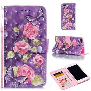 Purple Butterfly Flower 3D Painted Leather Phone Wallet Case for iPhone 8 Plus / 7 Plus 7P(5.5 inch)