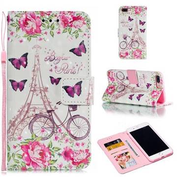 Bicycle Flower Tower 3D Painted Leather Phone Wallet Case for iPhone 8 Plus / 7 Plus 7P(5.5 inch)