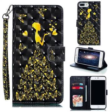 Golden Butterfly Girl 3D Painted Leather Phone Wallet Case for iPhone 8 Plus / 7 Plus 7P(5.5 inch)