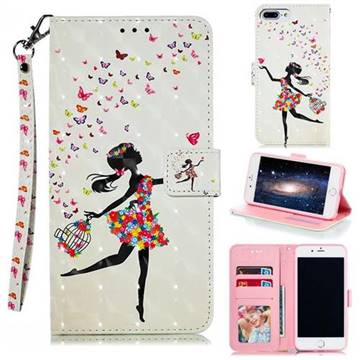 Flower Girl 3D Painted Leather Phone Wallet Case for iPhone 8 Plus / 7 Plus 7P(5.5 inch)