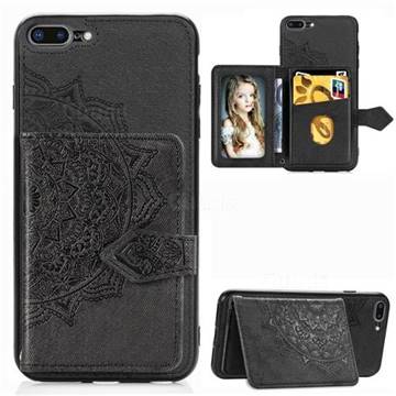 Mandala Flower Cloth Multifunction Stand Card Leather Phone Case for iPhone 8 Plus / 7 Plus 7P(5.5 inch) - Black