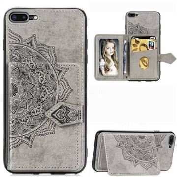 Mandala Flower Cloth Multifunction Stand Card Leather Phone Case for iPhone 8 Plus / 7 Plus 7P(5.5 inch) - Gray