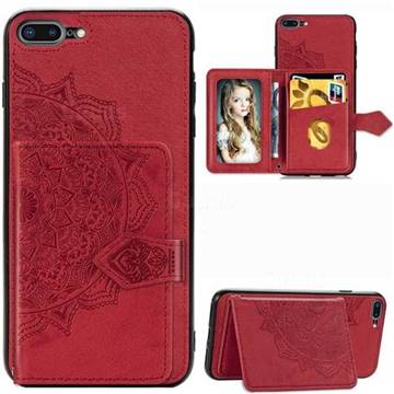 Mandala Flower Cloth Multifunction Stand Card Leather Phone Case for iPhone 8 Plus / 7 Plus 7P(5.5 inch) - Red