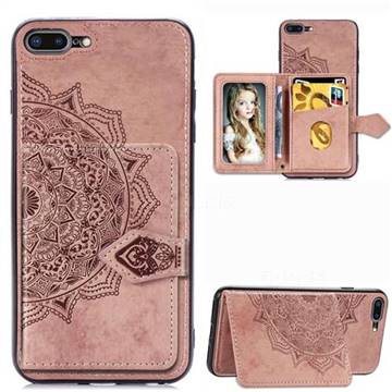 Mandala Flower Cloth Multifunction Stand Card Leather Phone Case for iPhone 8 Plus / 7 Plus 7P(5.5 inch) - Rose Gold