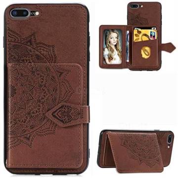 Mandala Flower Cloth Multifunction Stand Card Leather Phone Case for iPhone 8 Plus / 7 Plus 7P(5.5 inch) - Brown