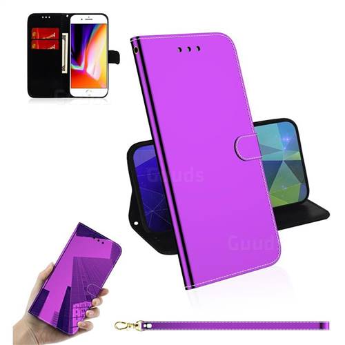 Shining Mirror Like Surface Leather Wallet Case for iPhone 8 Plus / 7 Plus 7P(5.5 inch) - Purple