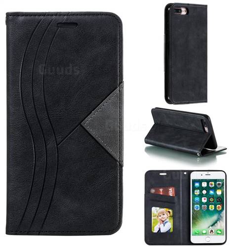 Retro S Streak Magnetic Leather Wallet Phone Case for iPhone 8 Plus / 7 Plus 7P(5.5 inch) - Black