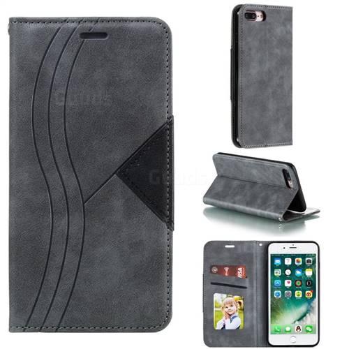 Retro S Streak Magnetic Leather Wallet Phone Case for iPhone 8 Plus / 7 Plus 7P(5.5 inch) - Gray