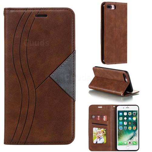 Retro S Streak Magnetic Leather Wallet Phone Case for iPhone 8 Plus / 7 Plus 7P(5.5 inch) - Brown