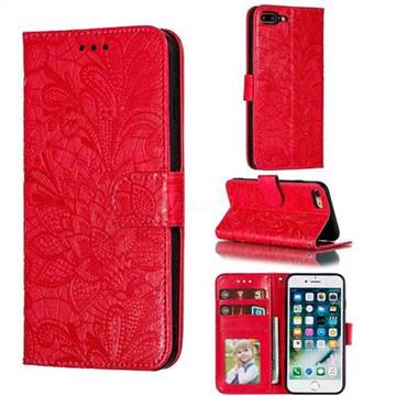 Intricate Embossing Lace Jasmine Flower Leather Wallet Case for iPhone 8 Plus / 7 Plus 7P(5.5 inch) - Red