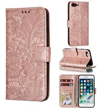 Intricate Embossing Lace Jasmine Flower Leather Wallet Case for iPhone 8 Plus / 7 Plus 7P(5.5 inch) - Rose Gold