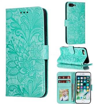 Intricate Embossing Lace Jasmine Flower Leather Wallet Case for iPhone 8 Plus / 7 Plus 7P(5.5 inch) - Green