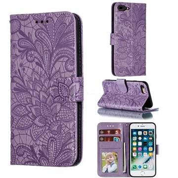 Intricate Embossing Lace Jasmine Flower Leather Wallet Case for iPhone 8 Plus / 7 Plus 7P(5.5 inch) - Purple
