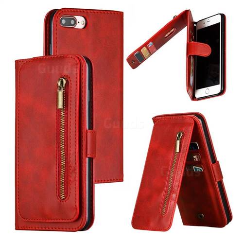 Multifunction 9 Cards Leather Zipper Wallet Phone Case for iPhone 8 Plus / 7 Plus 7P(5.5 inch) - Red