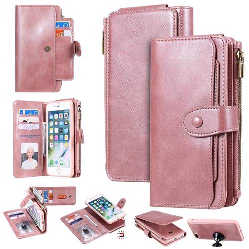 Retro Multifunction Zipper Magnetic Separable Leather Phone Case Cover for iPhone 8 Plus / 7 Plus 7P(5.5 inch) - Rose Gold