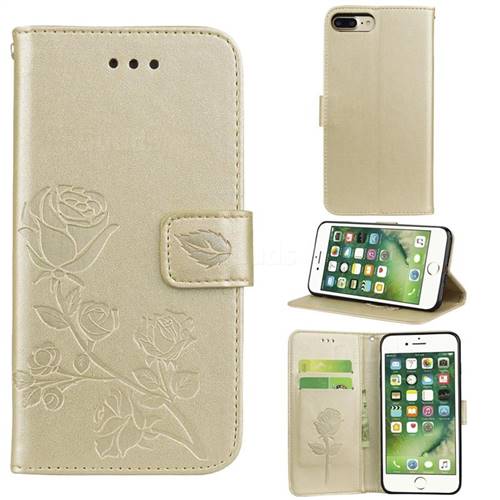 Embossing Rose Flower Leather Wallet Case for iPhone 8 Plus / 7 Plus 7P(5.5 inch) - Golden