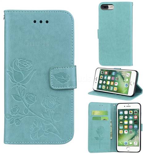 Embossing Rose Flower Leather Wallet Case for iPhone 8 Plus / 7 Plus 7P(5.5 inch) - Green