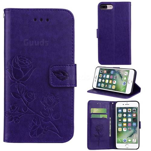 Embossing Rose Flower Leather Wallet Case for iPhone 8 Plus / 7 Plus 7P(5.5 inch) - Purple