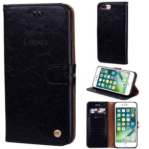 Luxury Retro Oil Wax PU Leather Wallet Phone Case for iPhone 8 Plus / 7 Plus 7P(5.5 inch) - Deep Black