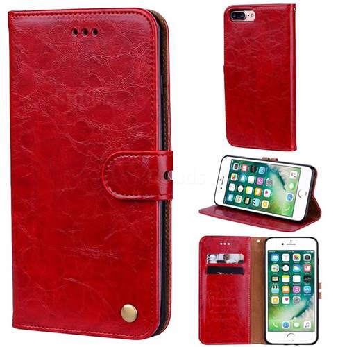 Luxury Retro Oil Wax PU Leather Wallet Phone Case for iPhone 8 Plus / 7 Plus 7P(5.5 inch) - Brown Red