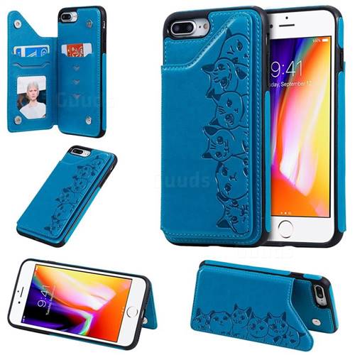 Yikatu Luxury Cute Cats Multifunction Magnetic Card Slots Stand Leather Back Cover for iPhone 8 Plus / 7 Plus 7P(5.5 inch) - Blue