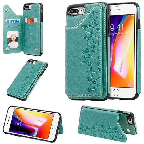 Yikatu Luxury Cute Cats Multifunction Magnetic Card Slots Stand Leather Back Cover for iPhone 8 Plus / 7 Plus 7P(5.5 inch) - Green