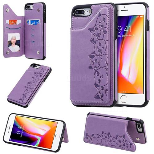 Yikatu Luxury Cute Cats Multifunction Magnetic Card Slots Stand Leather Back Cover for iPhone 8 Plus / 7 Plus 7P(5.5 inch) - Purple