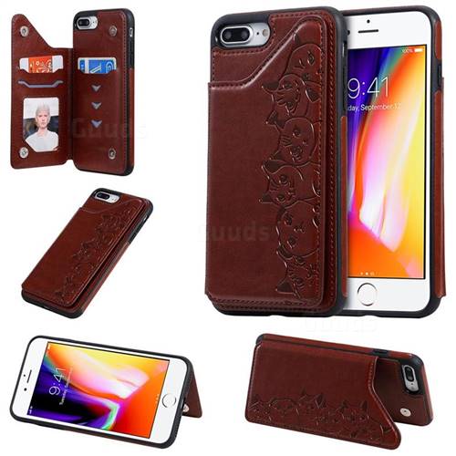 Yikatu Luxury Cute Cats Multifunction Magnetic Card Slots Stand Leather Back Cover for iPhone 8 Plus / 7 Plus 7P(5.5 inch) - Brown