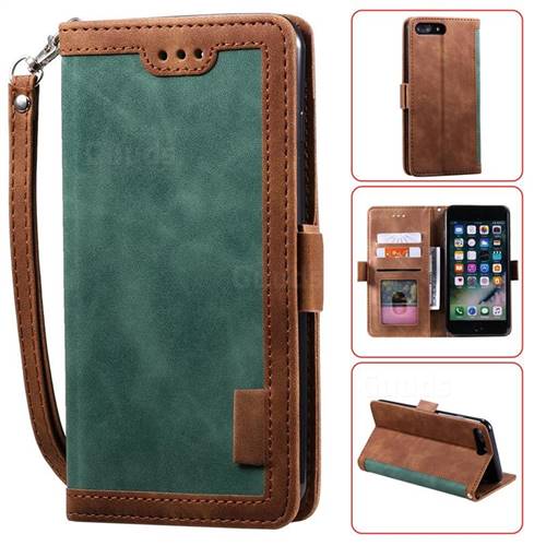 Luxury Retro Stitching Leather Wallet Phone Case for iPhone 8 Plus / 7 Plus 7P(5.5 inch) - Dark Green