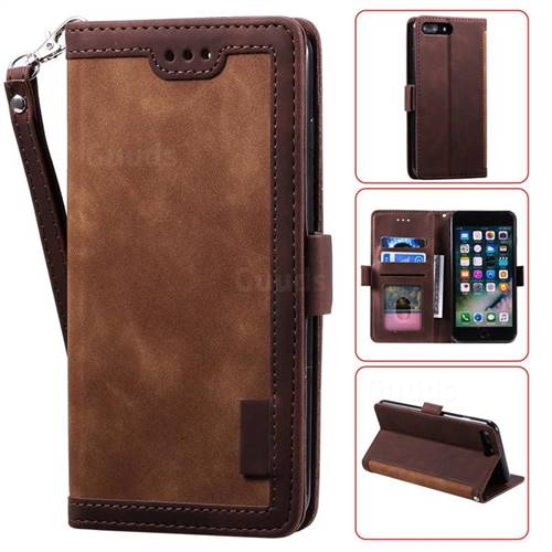 Luxury Retro Stitching Leather Wallet Phone Case for iPhone 8 Plus / 7 Plus 7P(5.5 inch) - Dark Brown