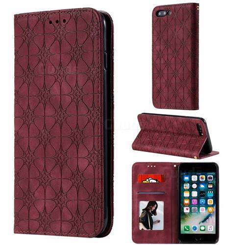 Intricate Embossing Four Leaf Clover Leather Wallet Case for iPhone 8 Plus / 7 Plus 7P(5.5 inch) - Claret